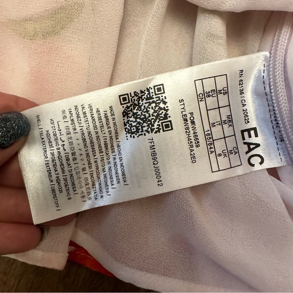 Guess Pink Gingham Floral Daydream Chiffon Cold Shoulder Peplum Top - Picture 7 of 12